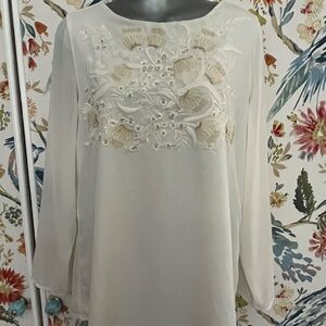 Chico's Cream Embroidered Blouse
